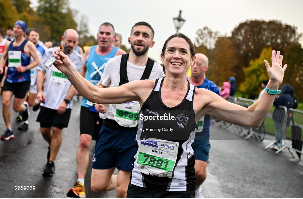 29 October 2023; Kathleen Diver from Armagh during the 2023 Irish Life Dublin Marathon. Thousands of runners took to the Fitzwilliam Square start line, to participate in the 42nd running of the Dublin Marathon. Photo by Ramsey Cardy/Sportsfile