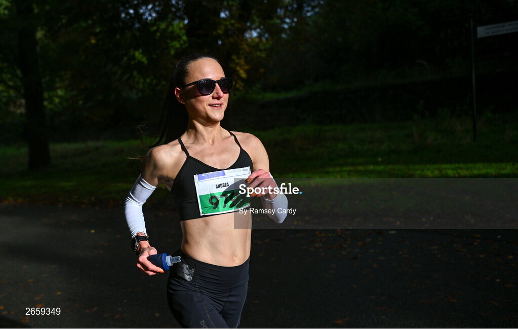 29 October 2023; Andrea Aza Villamor during the 2023 Irish Life Dublin Marathon. Thousands of runners took to the Fitzwilliam Square start line, to participate in the 42nd running of the Dublin Marathon. Photo by Ramsey Cardy/Sportsfile