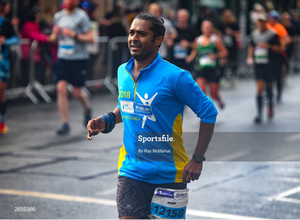 29 October 2023; Neerup Sarkar from Kildare during the 2023 Irish Life Dublin Marathon. Thousands of runners took to the Fitzwilliam Square start line, to participate in the 42nd running of the Dublin Marathon. Photo by Ray McManus/Sportsfile