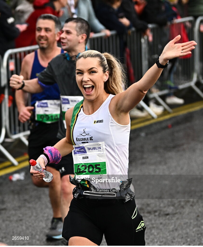 29 October 2023; Eileen O'Toole from Wicklow during the 2023 Irish Life Dublin Marathon. Thousands of runners took to the Fitzwilliam Square start line, to participate in the 42nd running of the Dublin Marathon. Photo by Ramsey Cardy/Sportsfile