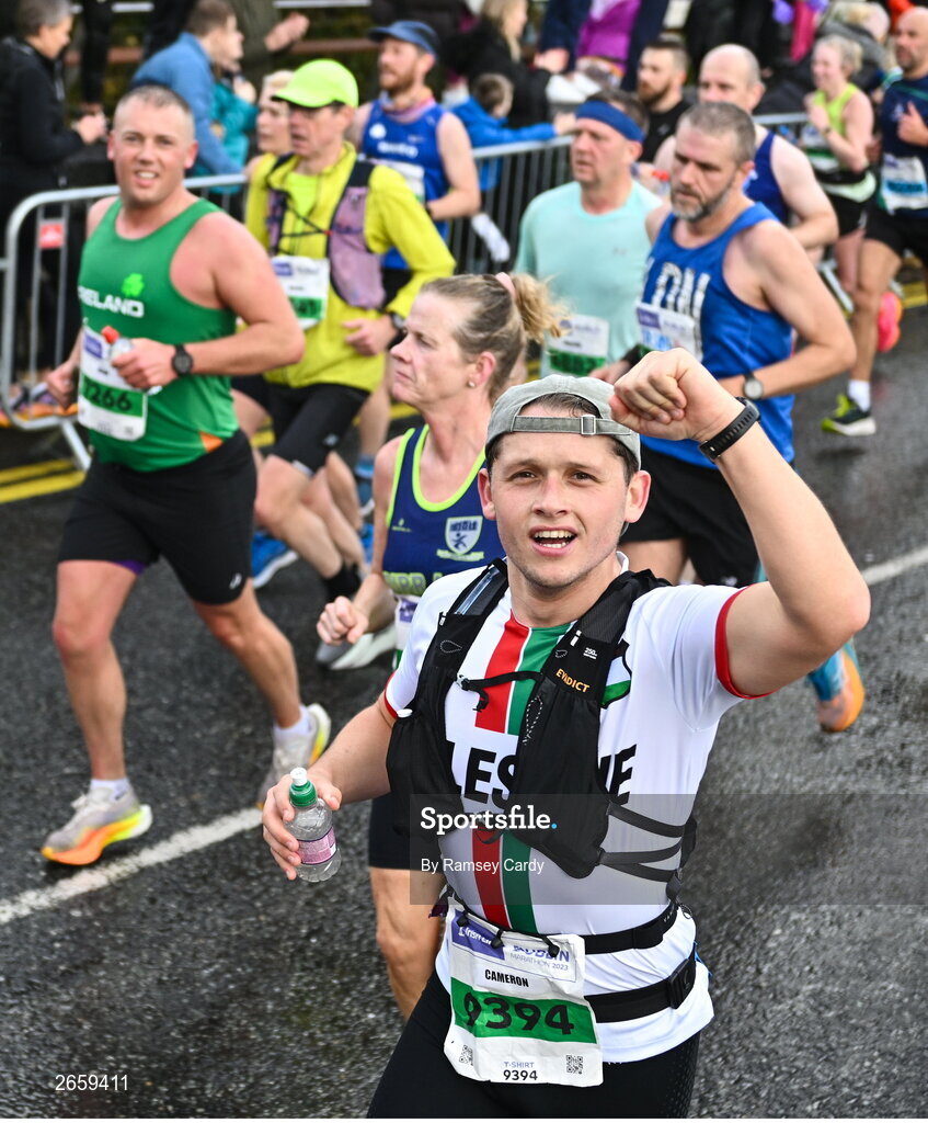 29 October 2023; Cameron Molloy Moules from Dublin 7 during the 2023 Irish Life Dublin Marathon. Thousands of runners took to the Fitzwilliam Square start line, to participate in the 42nd running of the Dublin Marathon. Photo by Ramsey Cardy/Sportsfile