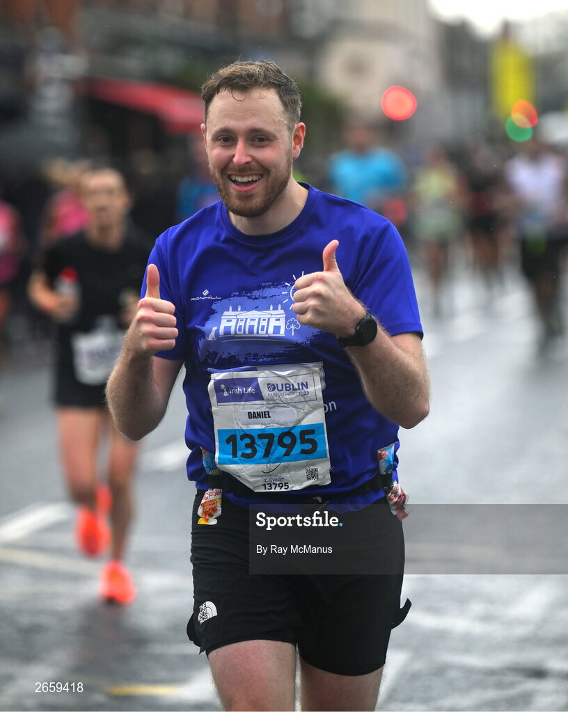 29 October 2023; Daniel Gill from Kildare during the 2023 Irish Life Dublin Marathon. Thousands of runners took to the Fitzwilliam Square start line, to participate in the 42nd running of the Dublin Marathon. Photo by Ray McManus/Sportsfile