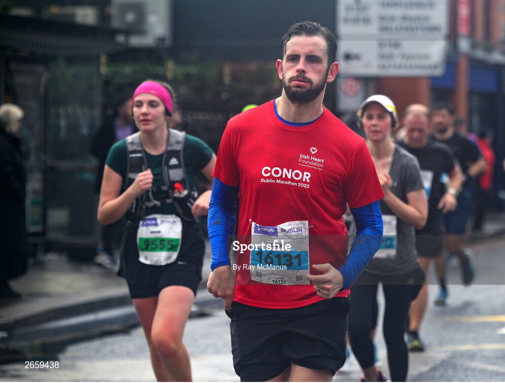 29 October 2023; Conor Walsh from Dublin 24 during the 2023 Irish Life Dublin Marathon. Thousands of runners took to the Fitzwilliam Square start line, to participate in the 42nd running of the Dublin Marathon. Photo by Ray McManus/Sportsfile