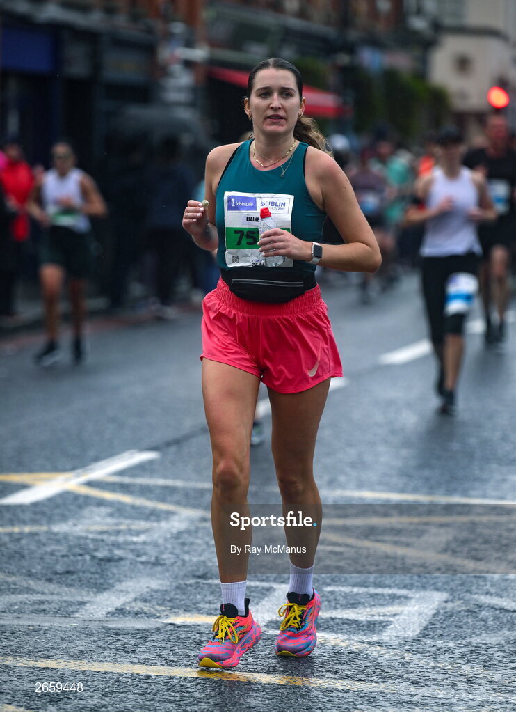 29 October 2023; Elaine Kerlin from Tyrone during the 2023 Irish Life Dublin Marathon. Thousands of runners took to the Fitzwilliam Square start line, to participate in the 42nd running of the Dublin Marathon. Photo by Ray McManus/Sportsfile