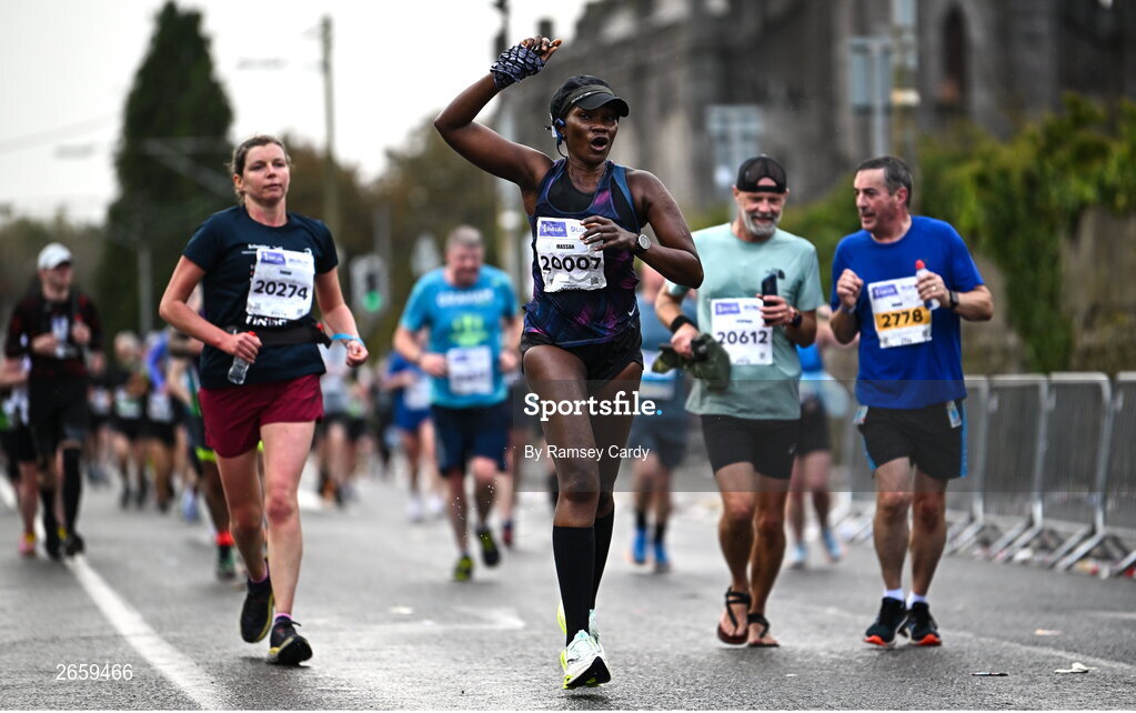 29 October 2023; Massah Cooper during the 2023 Irish Life Dublin Marathon. Thousands of runners took to the Fitzwilliam Square start line, to participate in the 42nd running of the Dublin Marathon. Photo by Ramsey Cardy/Sportsfile
