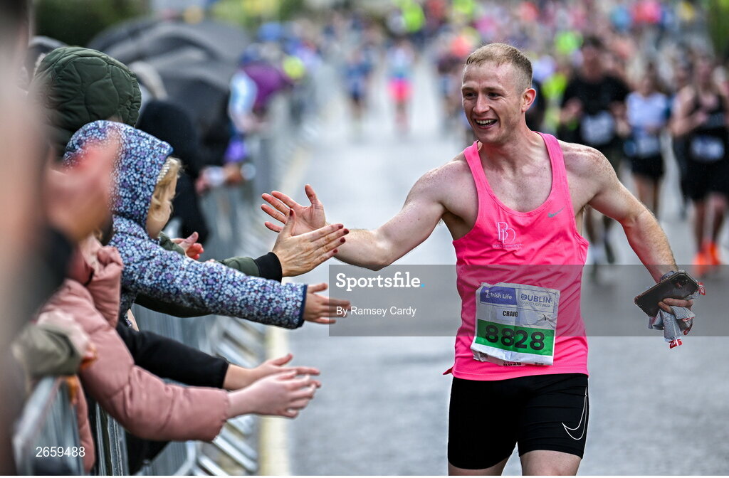 29 October 2023; Craig Burrowes from Dublin during the 2023 Irish Life Dublin Marathon. Thousands of runners took to the Fitzwilliam Square start line, to participate in the 42nd running of the Dublin Marathon. Photo by Ramsey Cardy/Sportsfile