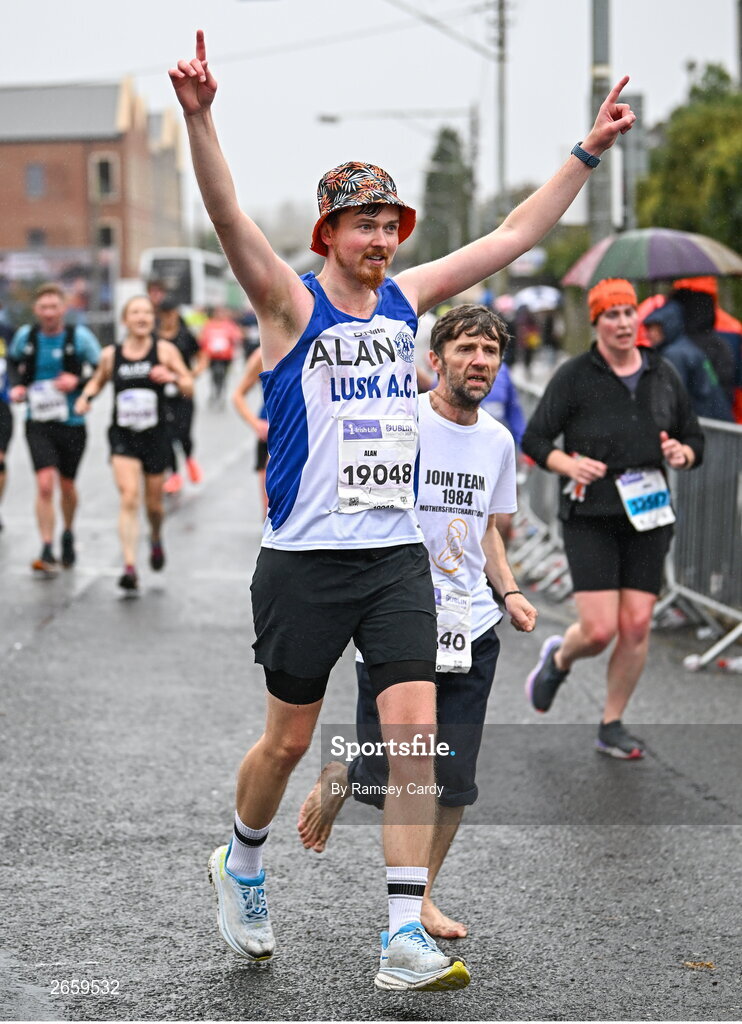 29 October 2023; Alan Rigney from Dublin during the 2023 Irish Life Dublin Marathon. Thousands of runners took to the Fitzwilliam Square start line, to participate in the 42nd running of the Dublin Marathon. Photo by Ramsey Cardy/Sportsfile