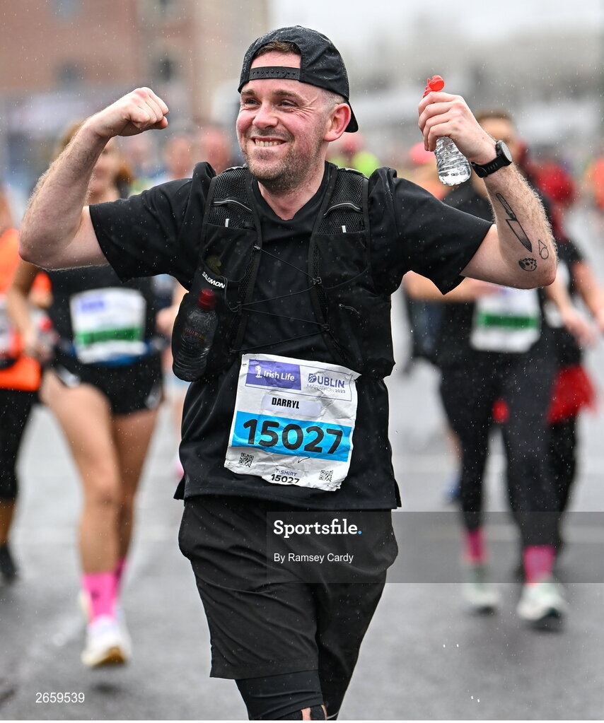 29 October 2023; Darryl Murphy from Meath during the 2023 Irish Life Dublin Marathon. Thousands of runners took to the Fitzwilliam Square start line, to participate in the 42nd running of the Dublin Marathon. Photo by Ramsey Cardy/Sportsfile