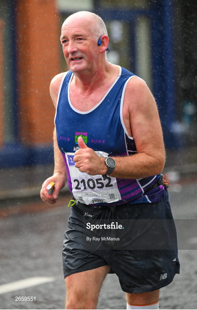 29 October 2023; John Meenagh from Wexford during the 2023 Irish Life Dublin Marathon. Thousands of runners took to the Fitzwilliam Square start line, to participate in the 42nd running of the Dublin Marathon. Photo by Ray McManus/Sportsfile