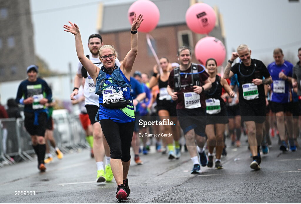 29 October 2023; Noreen O'Rahilly from Cork, during the 2023 Irish Life Dublin Marathon. Thousands of runners took to the Fitzwilliam Square start line, to participate in the 42nd running of the Dublin Marathon. Photo by Ramsey Cardy/Sportsfile