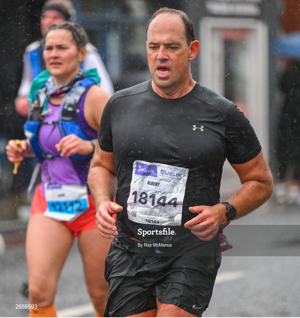 29 October 2023; Albert Noonan from Waterford during the 2023 Irish Life Dublin Marathon. Thousands of runners took to the Fitzwilliam Square start line, to participate in the 42nd running of the Dublin Marathon. Photo by Ray McManus/Sportsfile