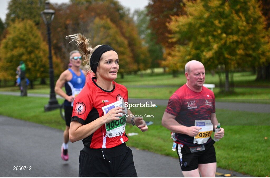29 October 2023; Aine Malone from Offaly during the 2023 Irish Life Dublin Marathon. Thousands of runners took to the Fitzwilliam Square start line, to participate in the 42nd running of the Dublin Marathon. Photo by Ramsey Cardy/Sportsfile