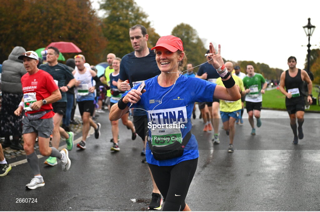 29 October 2023; Ethna Crowe from Dublin during the 2023 Irish Life Dublin Marathon. Thousands of runners took to the Fitzwilliam Square start line, to participate in the 42nd running of the Dublin Marathon. Photo by Ramsey Cardy/Sportsfile