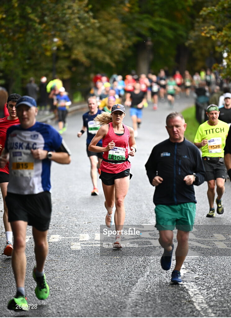 29 October 2023; Natalie Gibb during the 2023 Irish Life Dublin Marathon. Thousands of runners took to the Fitzwilliam Square start line, to participate in the 42nd running of the Dublin Marathon. Photo by Ramsey Cardy/Sportsfile