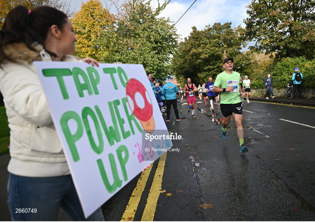 29 October 2023; Sinead Reilly from Westmeath during the 2023 Irish Life Dublin Marathon. Thousands of runners took to the Fitzwilliam Square start line, to participate in the 42nd running of the Dublin Marathon. Photo by Ramsey Cardy/Sportsfile