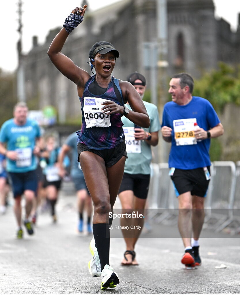 29 October 2023; Massah Cooper during the 2023 Irish Life Dublin Marathon. Thousands of runners took to the Fitzwilliam Square start line, to participate in the 42nd running of the Dublin Marathon. Photo by Ramsey Cardy/Sportsfile