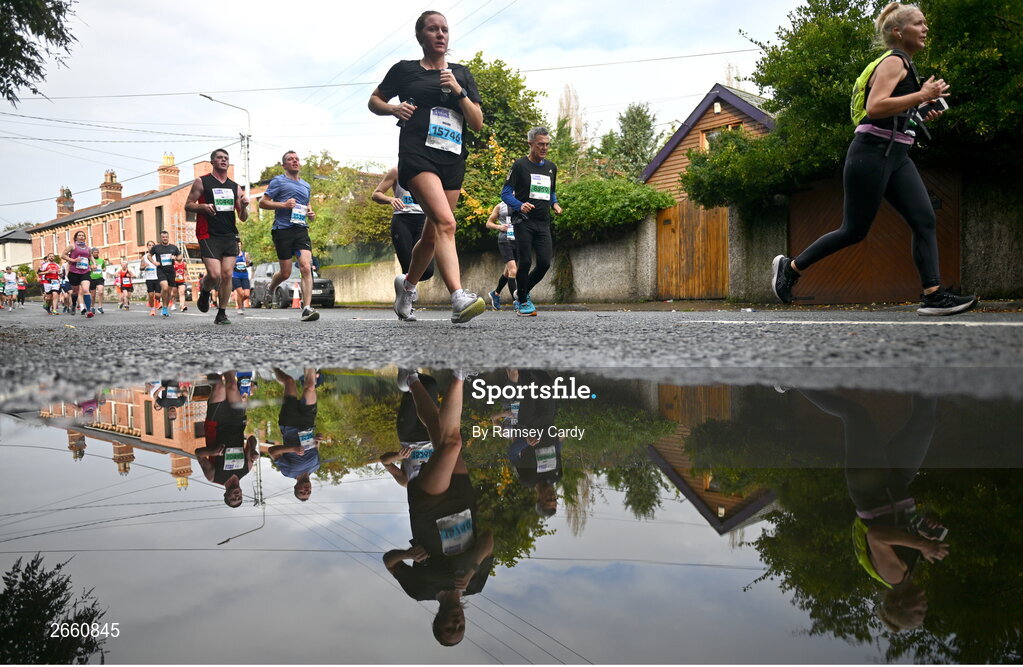 29 October 2023; Valerie Donohue from Galway during the 2023 Irish Life Dublin Marathon. Thousands of runners took to the Fitzwilliam Square start line, to participate in the 42nd running of the Dublin Marathon. Photo by Ramsey Cardy/Sportsfile
