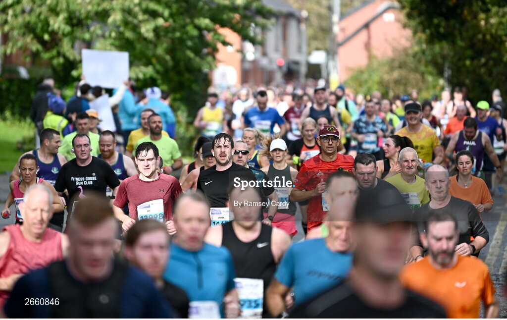 29 October 2023; Participants during the 2023 Irish Life Dublin Marathon. Thousands of runners took to the Fitzwilliam Square start line, to participate in the 42nd running of the Dublin Marathon. Photo by Ramsey Cardy/Sportsfile