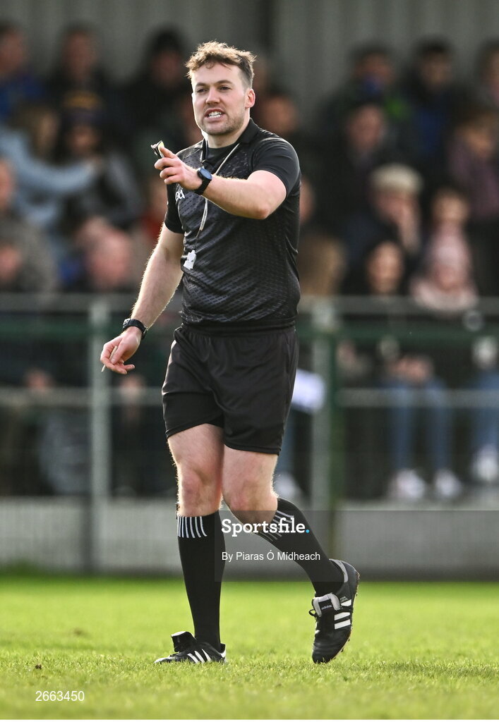 5 November 2023; Referee Alan Coyne during the AIB Leinster GAA Football Senior Club Championship quarter-final match between Naas and Summerhill at Manguard Park in Kildare. Photo by Piaras Ó Mídheach/Sportsfile