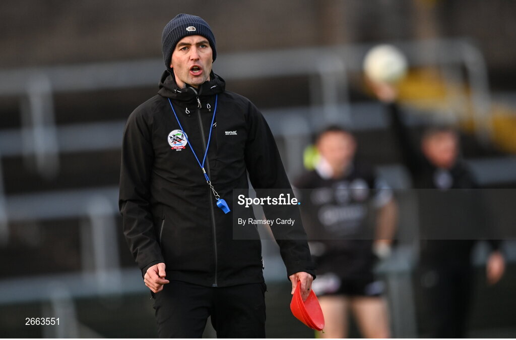 5 November 2023; Kilcoo manager Karl Lacey before the AIB Ulster GAA Football Senior Club Championship round 1 match between Derrygonnelly Harps of Fermanagh and Kilcoo of Down at Brewster Park in Enniskillen, Fermanagh. Photo by Ramsey Cardy/Sportsfile