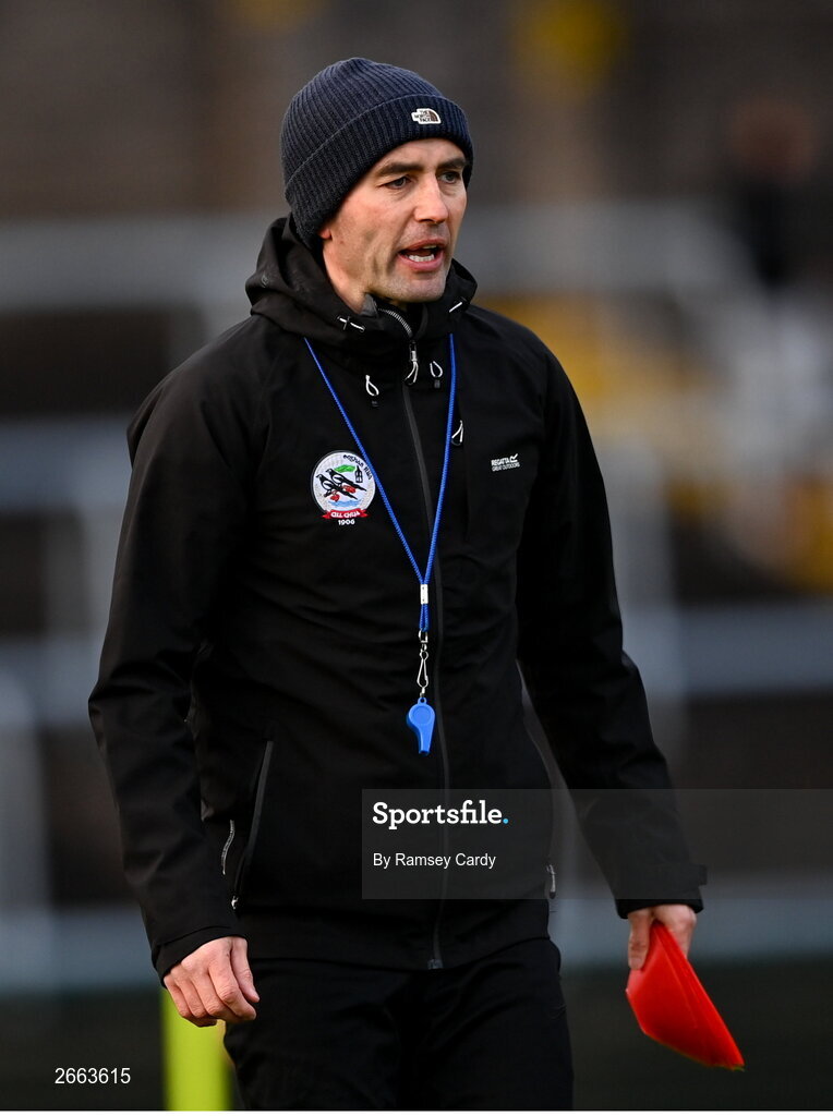 5 November 2023; Kilcoo manager Karl Lacey before the AIB Ulster GAA Football Senior Club Championship round 1 match between Derrygonnelly Harps of Fermanagh and Kilcoo of Down at Brewster Park in Enniskillen, Fermanagh. Photo by Ramsey Cardy/Sportsfile