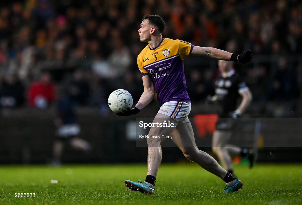 5 November 2023; Oisin Smyth of Derrygonnelly Harps during the AIB Ulster GAA Football Senior Club Championship round 1 match between Derrygonnelly Harps of Fermanagh and Kilcoo of Down at Brewster Park in Enniskillen, Fermanagh. Photo by Ramsey Cardy/Sportsfile