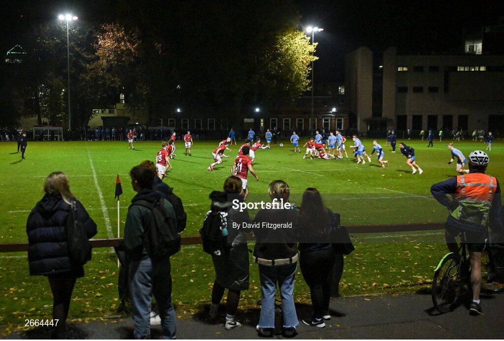7 November 2023; A general view of a training game between Leinster and Dublin University Football Club during a Leinster rugby open training session at Dublin University Football Club in Trinity College, Dublin. Photo by David Fitzgerald/Sportsfile