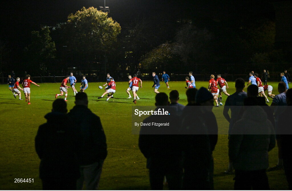 7 November 2023; A general view of a training game between Leinster and Dublin University Football Club during a Leinster rugby open training session at Dublin University Football Club in Trinity College, Dublin. Photo by David Fitzgerald/Sportsfile