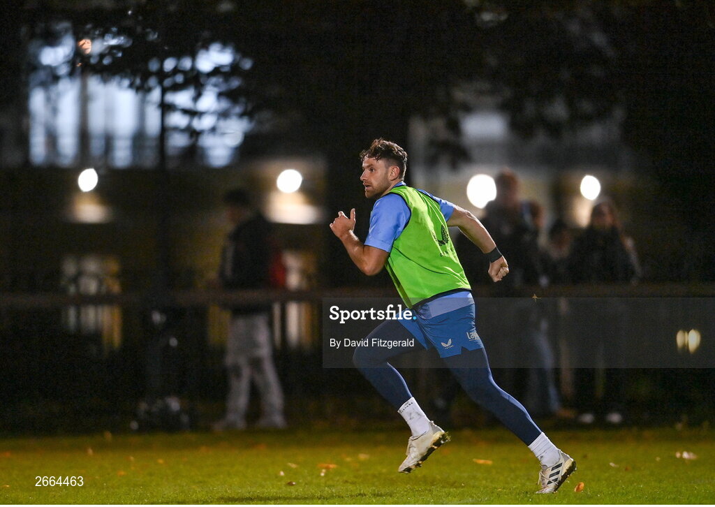 7 November 2023; Hugo Keenan during a Leinster rugby open training session at Dublin University Football Club in Trinity College, Dublin. Photo by David Fitzgerald/Sportsfile