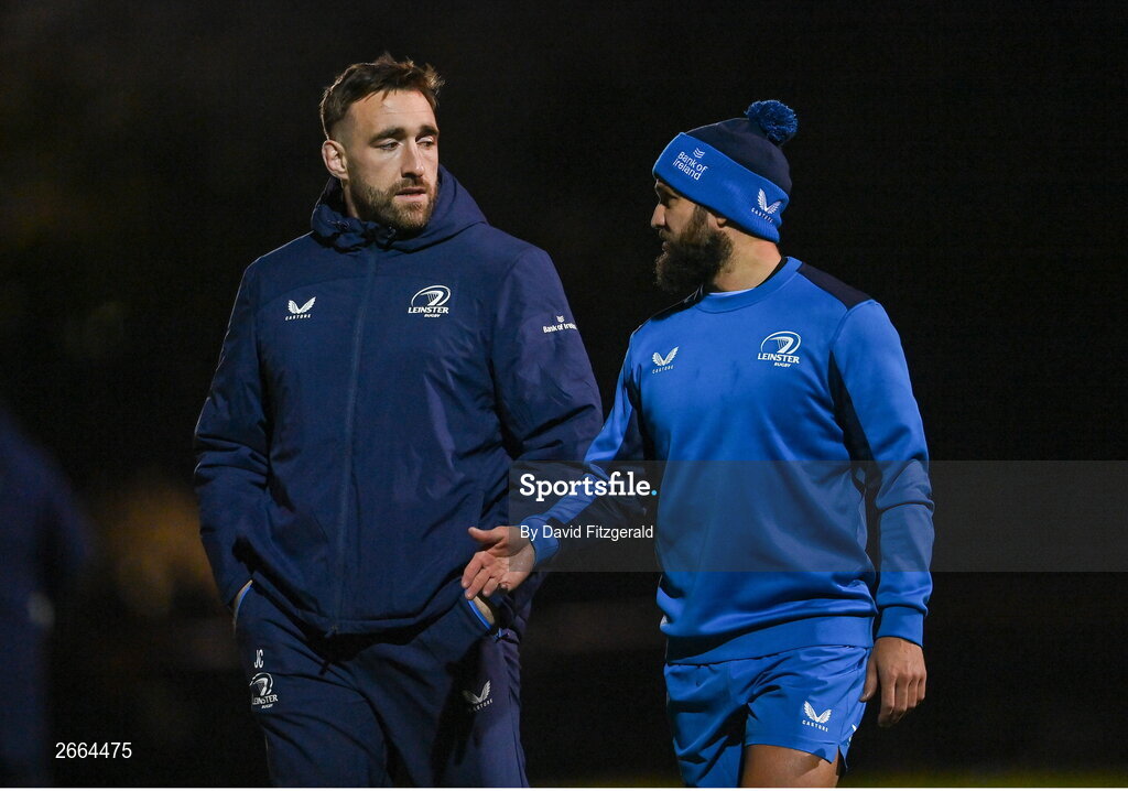 7 November 2023; Jack Conan, left, and Jamison Gibson-Park during a Leinster rugby open training session at Dublin University Football Club in Trinity College, Dublin. Photo by David Fitzgerald/Sportsfile
