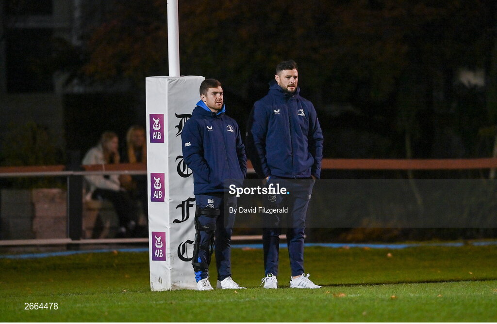 7 November 2023; Luke McGrath, left, and Robbie Henshaw during a Leinster rugby open training session at Dublin University Football Club in Trinity College, Dublin. Photo by David Fitzgerald/Sportsfile