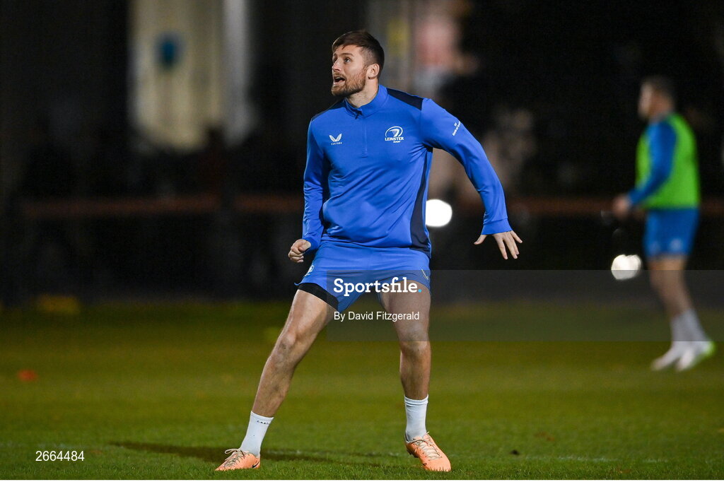 7 November 2023; Ross Byrne during a Leinster rugby open training session at Dublin University Football Club in Trinity College, Dublin. Photo by David Fitzgerald/Sportsfile