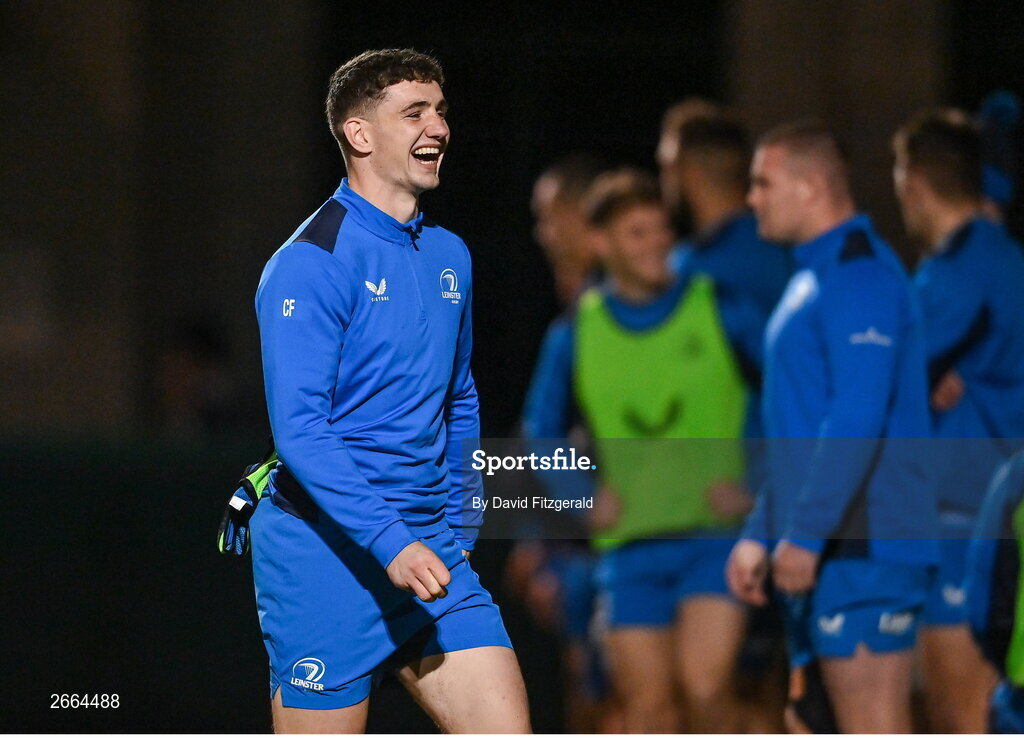 7 November 2023; Cormac Foley during a Leinster rugby open training session at Dublin University Football Club in Trinity College, Dublin. Photo by David Fitzgerald/Sportsfile