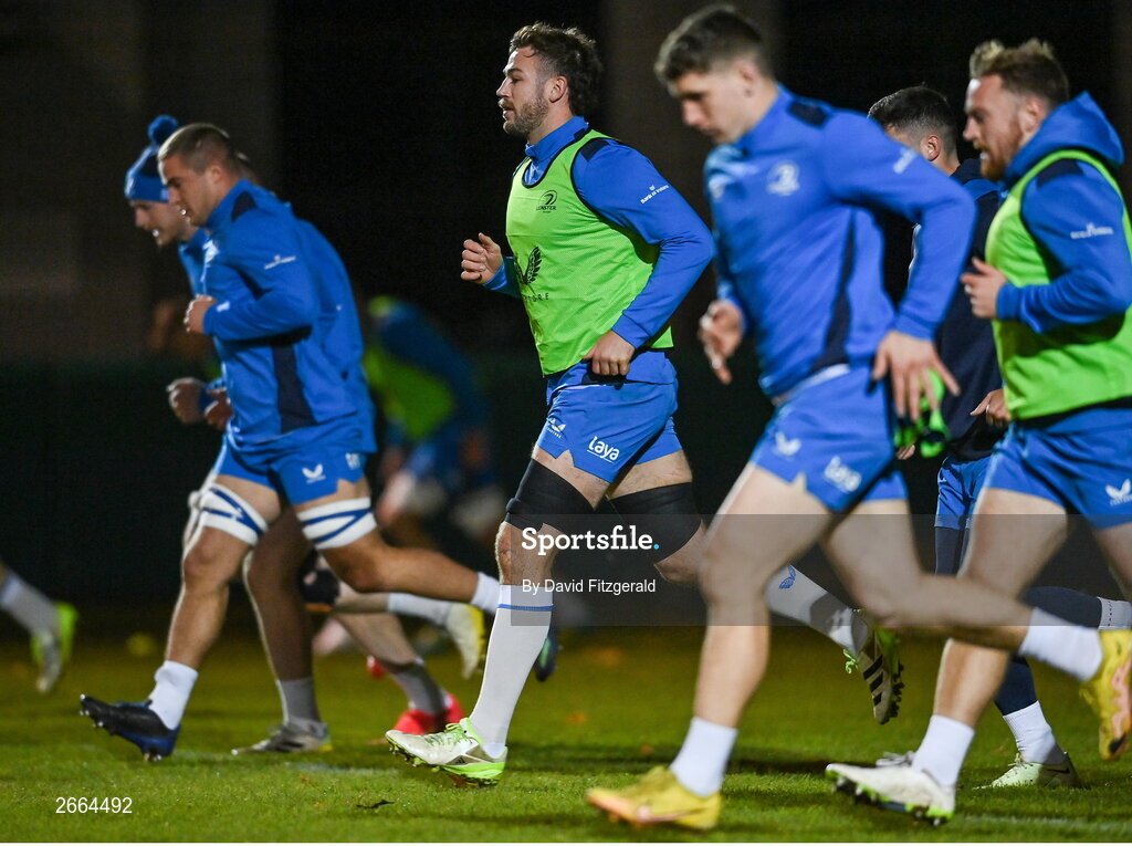 7 November 2023; Caelan Doris during a Leinster rugby open training session at Dublin University Football Club in Trinity College, Dublin. Photo by David Fitzgerald/Sportsfile