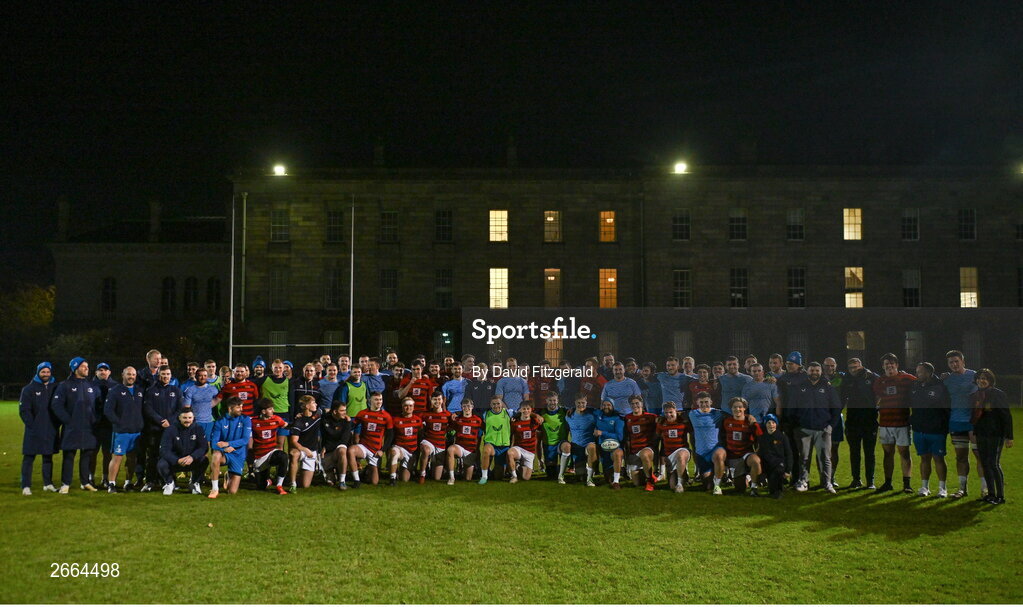 7 November 2023; Leinster and Dublin University Football Club players after a Leinster rugby open training session at Dublin University Football Club in Trinity College, Dublin. Photo by David Fitzgerald/Sportsfile