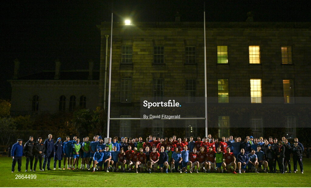 7 November 2023; Leinster and Dublin University Football Club players after a Leinster rugby open training session at Dublin University Football Club in Trinity College, Dublin. Photo by David Fitzgerald/Sportsfile