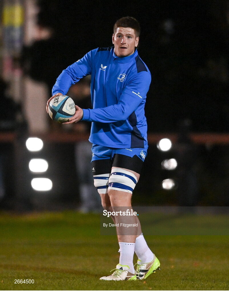 7 November 2023; Joe McCarthy during a Leinster rugby open training session at Dublin University Football Club in Trinity College, Dublin. Photo by David Fitzgerald/Sportsfile