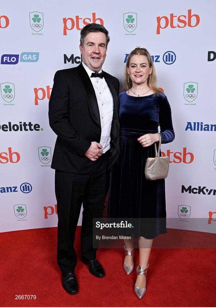 11 November 2023; Department of Tourism, Culture, Arts, Gaeltacht, Sport and Media assistant secretary general Cian O'Lionain and Anne O'Lionain in attendance at the Team Ireland Olympic Ball at the Mansion House in Dublin. The event was a joint celebration of the brilliant performances of Team Ireland athletes at the European Games this summer, as well as the announcement of the winners of the Olympic Federation of Ireland Annual Awards. The event was attended by the Minister for Tourism, Culture, Arts, Gaeltacht, Sport and Media, Catherine Martin TD, Minister of State for Sport and Physical Education, Thomas Byrne TD, Olympic medallists, European Games athletes, Team Ireland Sponsors and Partners, Sport Ireland and the wider Olympic family. Photo by Brendan Moran/Sportsfile