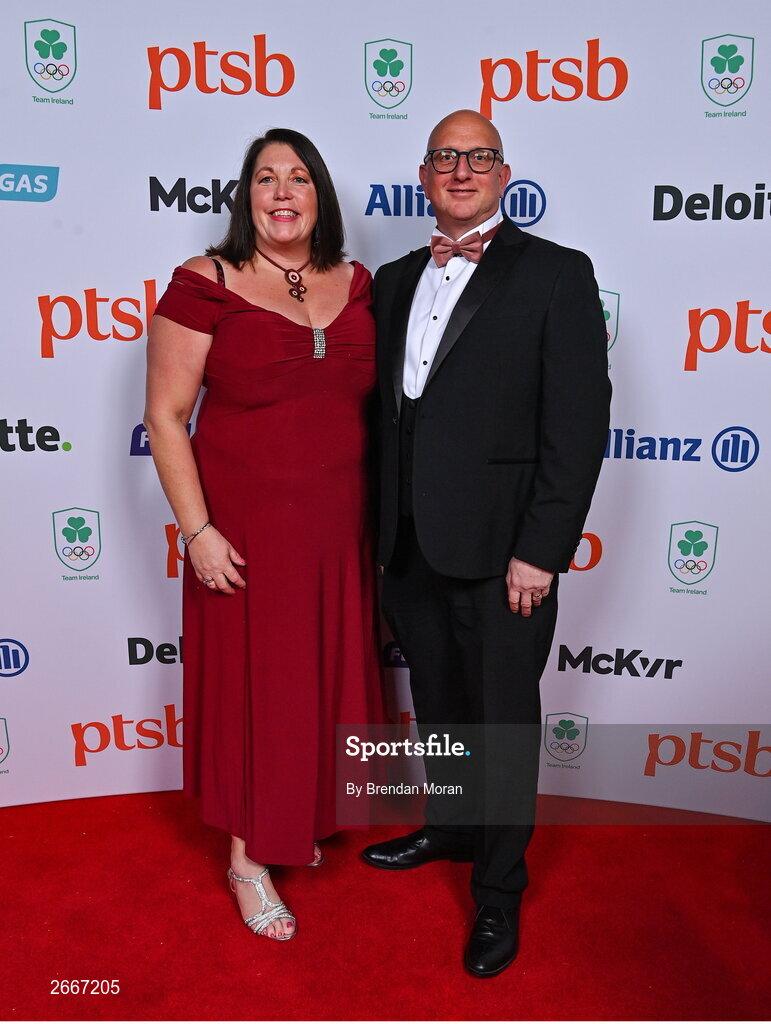 11 November 2023; Parents of Daniel Wiffen, Jonathan and Rachel Wiffen, in attendance at the Team Ireland Olympic Ball at the Mansion House in Dublin. The event was a joint celebration of the brilliant performances of Team Ireland athletes at the European Games this summer, as well as the announcement of the winners of the Olympic Federation of Ireland Annual Awards. The event was attended by the Minister for Tourism, Culture, Arts, Gaeltacht, Sport and Media, Catherine Martin TD, Minister of State for Sport and Physical Education, Thomas Byrne TD, Olympic medallists, European Games athletes, Team Ireland Sponsors and Partners, Sport Ireland and the wider Olympic family. Photo by Brendan Moran/Sportsfile