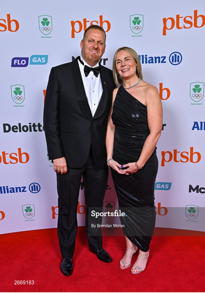 11 November 2023; Swim Ireland national performance director, Dr John Rudd and Olympic Federation of Ireland president, Sarah Keane in attendance at the Team Ireland Olympic Ball at the Mansion House in Dublin. The event was a joint celebration of the brilliant performances of Team Ireland athletes at the European Games this summer, as well as the announcement of the winners of the Olympic Federation of Ireland Annual Awards. The event was attended by the Minister for Tourism, Culture, Arts, Gaeltacht, Sport and Media, Catherine Martin TD, Minister of State for Sport and Physical Education, Thomas Byrne TD, Olympic medallists, European Games athletes, Team Ireland Sponsors and Partners, Sport Ireland and the wider Olympic family. Photo by Brendan Moran/Sportsfile