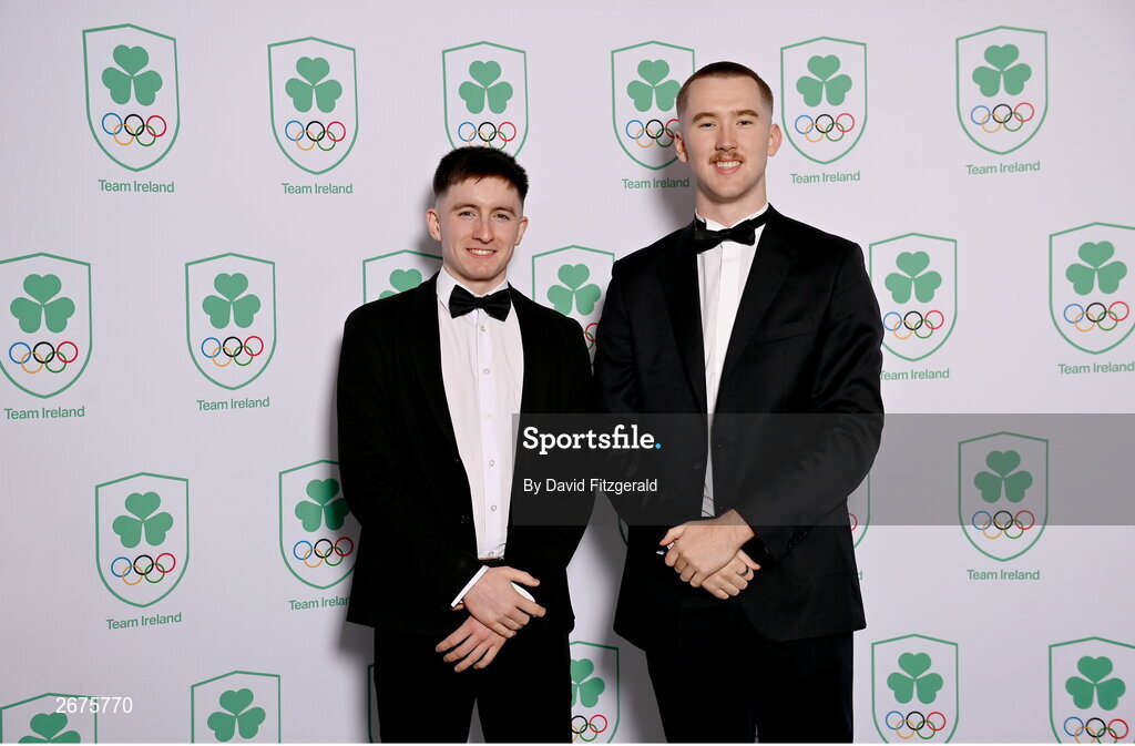 11 November 2023; Mark Smyth, left, and Jack Raftery in attendance at the Team Ireland Olympic Ball at the Mansion House in Dublin. The event was a joint celebration of the brilliant performances of Team Ireland athletes at the European Games this summer, as well as the announcement of the winners of the Olympic Federation of Ireland Annual Awards. The event was attended by the Minister for Tourism, Culture, Arts, Gaeltacht, Sport and Media, Catherine Martin TD, Minister of State for Sport and Physical Education, Thomas Byrne TD, Olympic medallists, European Games athletes, Team Ireland Sponsors and Partners, Sport Ireland and the wider Olympic family. Photo by David Fitzgerald/Sportsfile