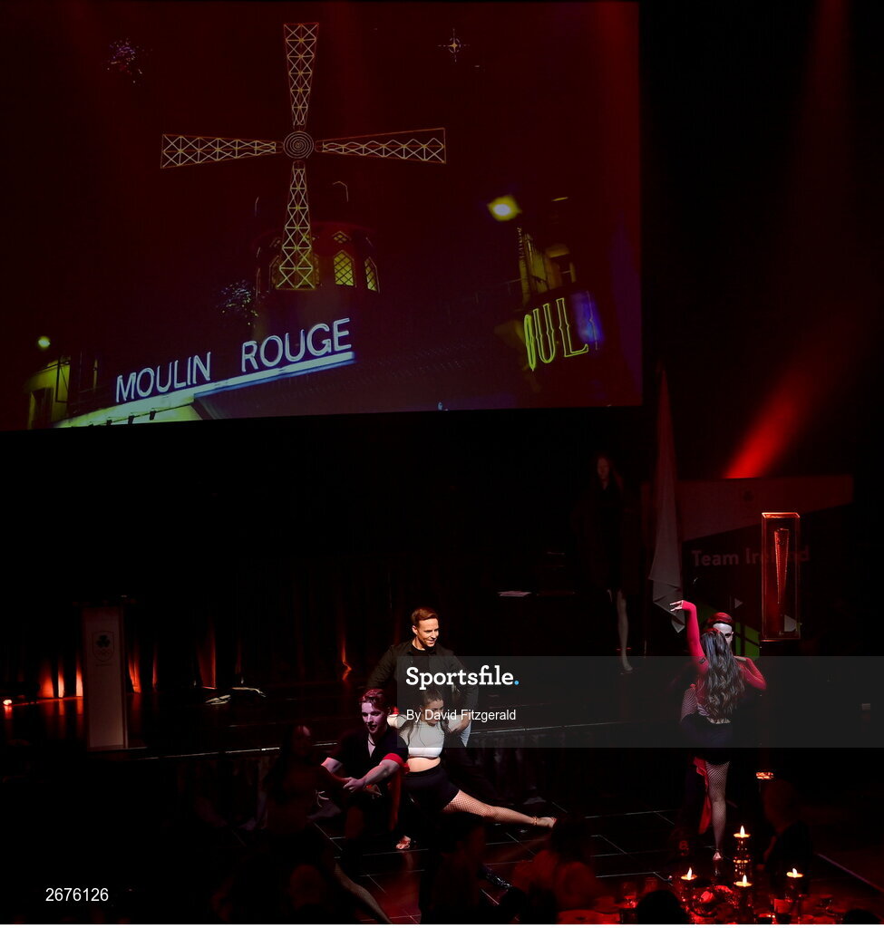 11 November 2023; Can Can dancers in attendance at the Team Ireland Olympic Ball at the Mansion House in Dublin. The event was a joint celebration of the brilliant performances of Team Ireland athletes at the European Games this summer, as well as the announcement of the winners of the Olympic Federation of Ireland Annual Awards. The event was attended by the Minister for Tourism, Culture, Arts, Gaeltacht, Sport and Media, Catherine Martin TD, Minister of State for Sport and Physical Education, Thomas Byrne TD, Olympic medallists, European Games athletes, Team Ireland Sponsors and Partners, Sport Ireland and the wider Olympic family. Photo by David Fitzgerald/Sportsfile