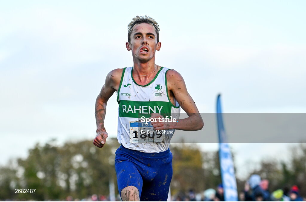 19 November 2023; Brian Fay of Raheny Shamrock AC, Dublin, competing in the Mens Senior 9000m during the 123.ie National Senior & Even Age Cross Country Championships at Gowran Demesne in Kilkenny. Photo by Ben McShane/Sportsfile