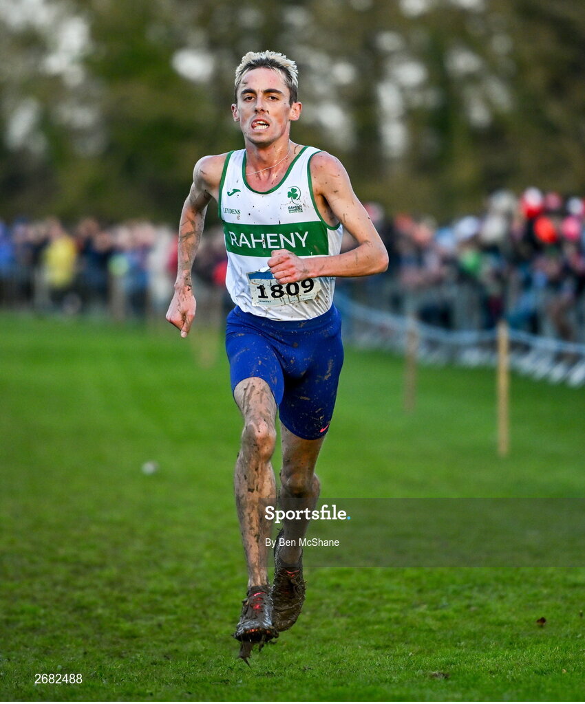 19 November 2023; Brian Fay of Raheny Shamrock AC, Dublin, competing in the Mens Senior 9000m during the 123.ie National Senior & Even Age Cross Country Championships at Gowran Demesne in Kilkenny. Photo by Ben McShane/Sportsfile
