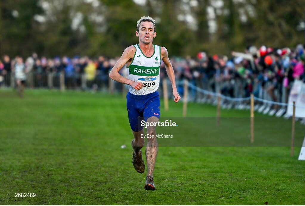 19 November 2023; Brian Fay of Raheny Shamrock AC, Dublin, competing in the Mens Senior 9000m during the 123.ie National Senior & Even Age Cross Country Championships at Gowran Demesne in Kilkenny. Photo by Ben McShane/Sportsfile