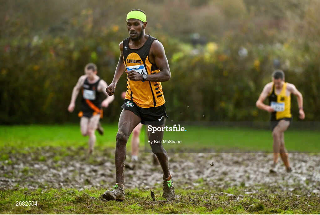 19 November 2023; Eskander Turki of Annadale Striders AC, Antrim, competing in the Mens Senior 9000m during the 123.ie National Senior & Even Age Cross Country Championships at Gowran Demesne in Kilkenny. Photo by Ben McShane/Sportsfile