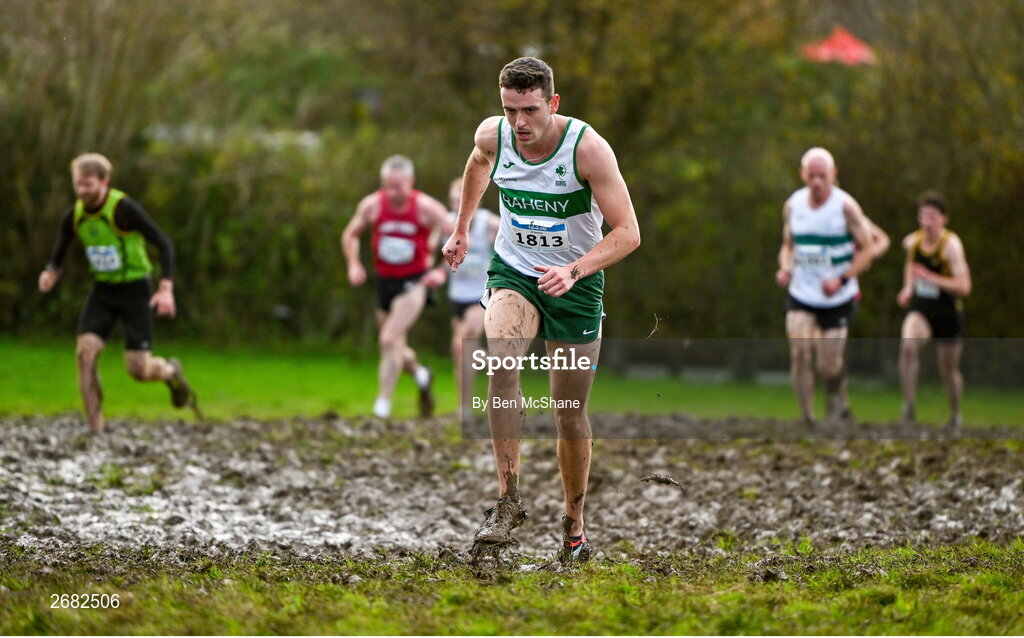 19 November 2023; Cillian Kirwan of Raheny Shamrock AC, Dublin, competing in the Mens Senior 9000m during the 123.ie National Senior & Even Age Cross Country Championships at Gowran Demesne in Kilkenny. Photo by Ben McShane/Sportsfile
