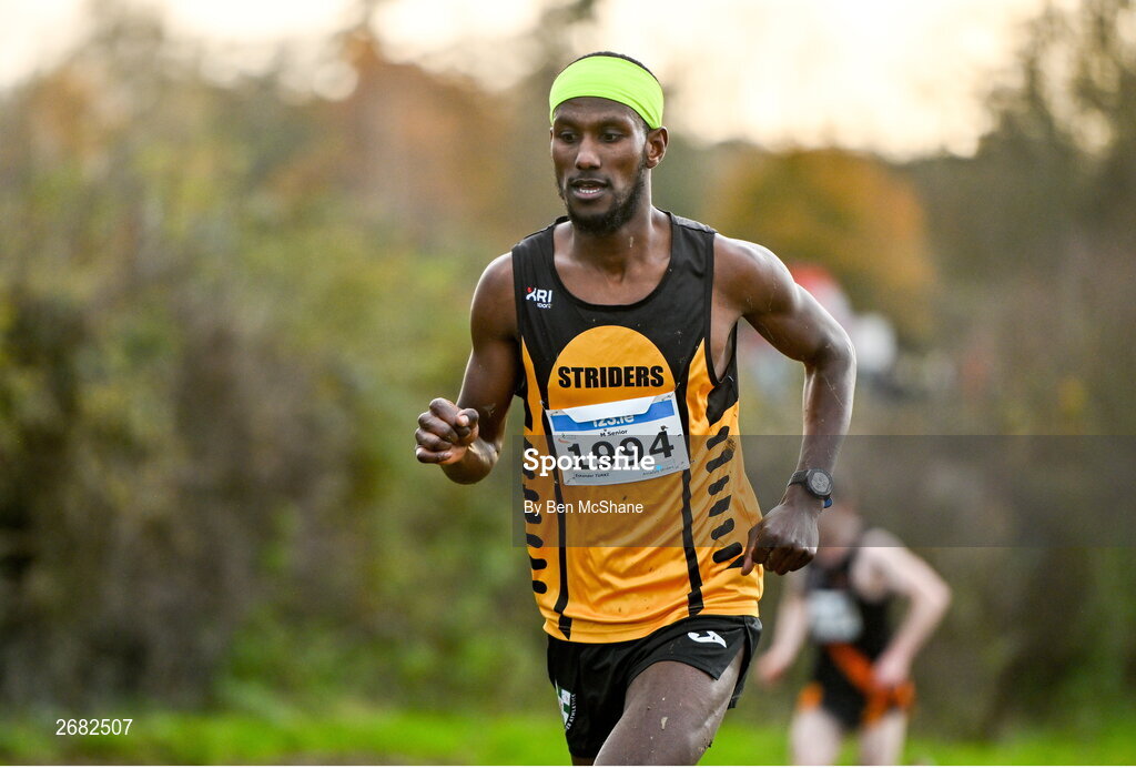 19 November 2023; Eskander Turki of Annadale Striders AC, Antrim, competing in the Mens Senior 9000m during the 123.ie National Senior & Even Age Cross Country Championships at Gowran Demesne in Kilkenny. Photo by Ben McShane/Sportsfile