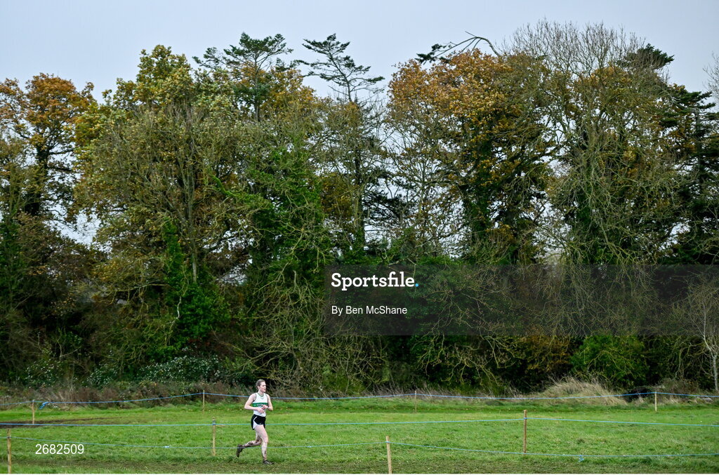 19 November 2023; Fiona Everard of Bandon AC, Cork, competing in the Womens Senior 9000m during the 123.ie National Senior & Even Age Cross Country Championships at Gowran Demesne in Kilkenny. Photo by Ben McShane/Sportsfile