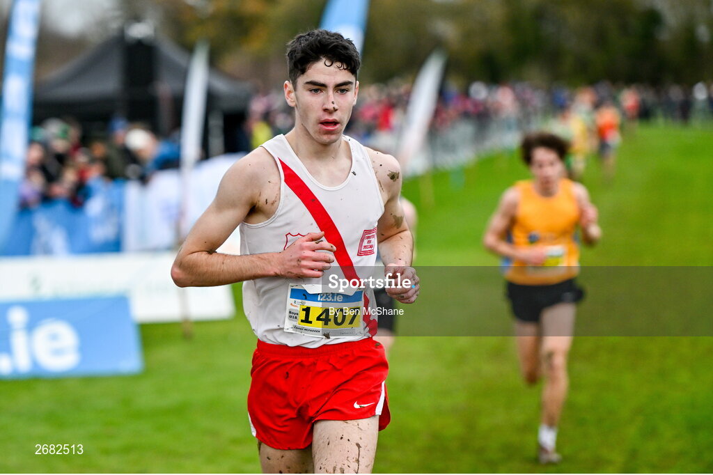 19 November 2023; Caolan Mcfadden of Cranford AC, Donegal, on his way to winning the Boys U18 5000m during the 123.ie National Senior & Even Age Cross Country Championships at Gowran Demesne in Kilkenny. Photo by Ben McShane/Sportsfile